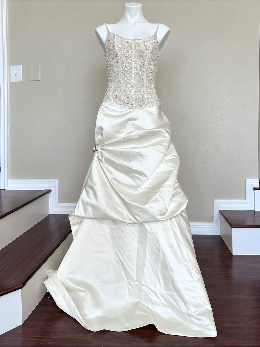 Demetrios wedding gown with pick up skirt
